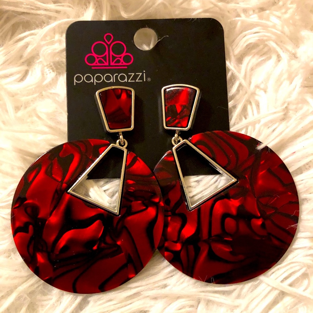 Post back acrylic red and black marble earrings